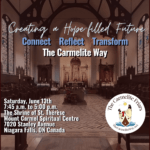 Poster for 'The Carmelite Way' event featuring a church interior, with the words 'Connect Reflect Transform' and event details.