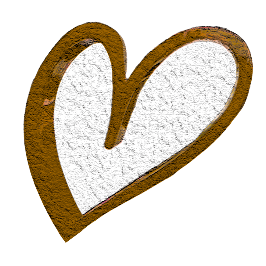 Brown textured heart outline on a black background, symbolizing love or affection.